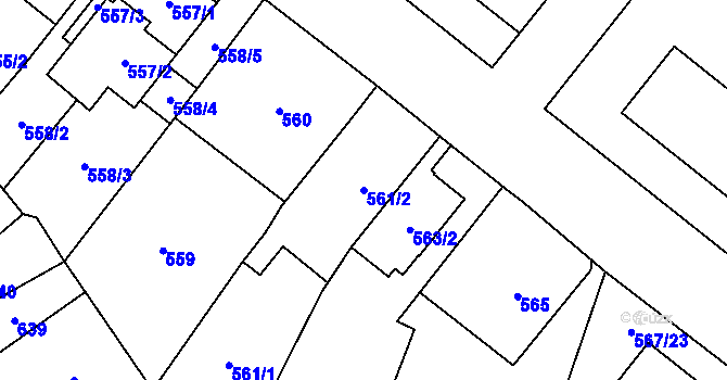 Parcela st. 561/2 v KÚ Vyškov, Katastrální mapa