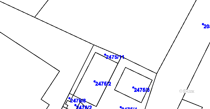 Parcela st. 2475/11 v KÚ Vyškov, Katastrální mapa