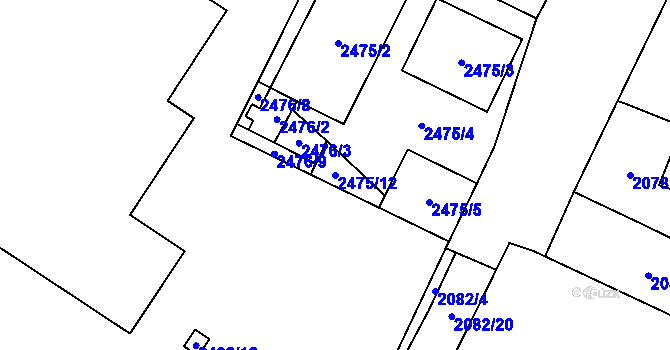 Parcela st. 2475/12 v KÚ Vyškov, Katastrální mapa