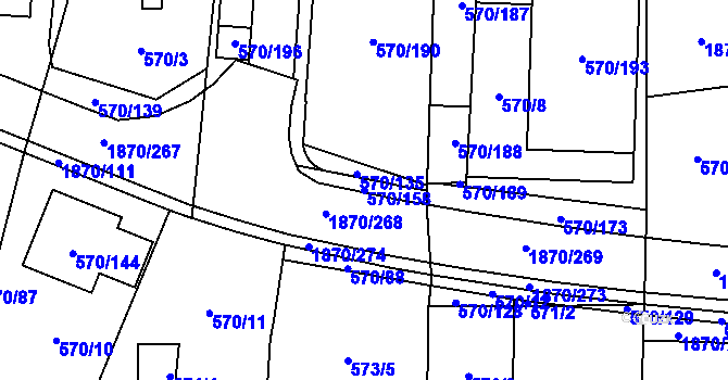 Parcela st. 570/158 v KÚ Vyškov, Katastrální mapa