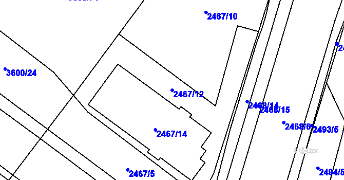 Parcela st. 2467/12 v KÚ Vyškov, Katastrální mapa