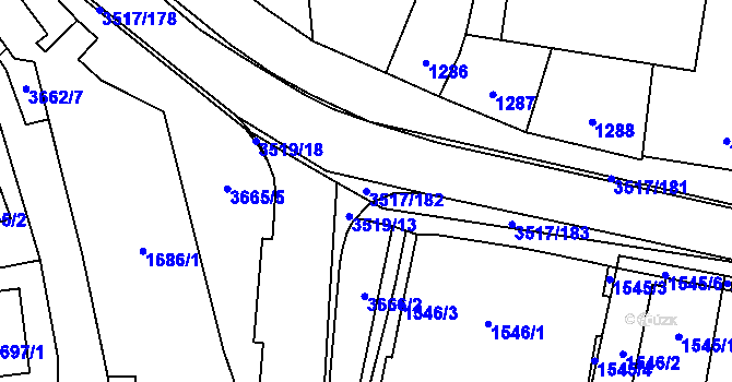 Parcela st. 3517/182 v KÚ Vyškov, Katastrální mapa