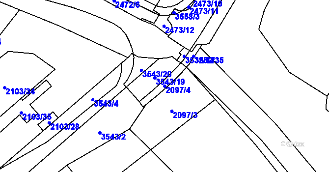 Parcela st. 2097/4 v KÚ Vyškov, Katastrální mapa