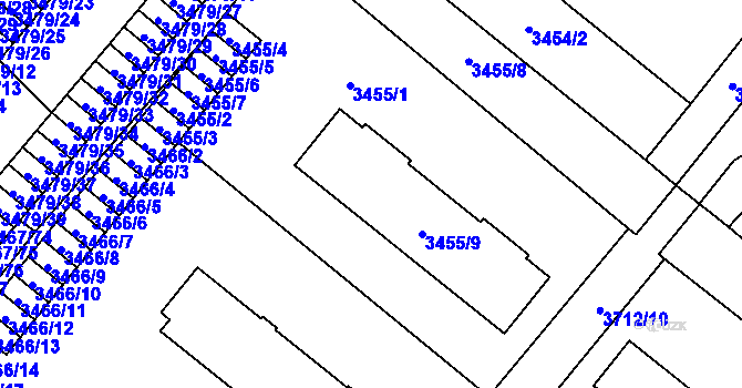 Parcela st. 3455/9 v KÚ Vyškov, Katastrální mapa