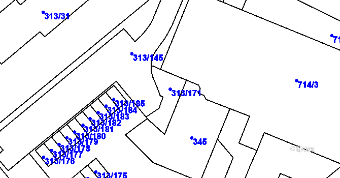 Parcela st. 313/171 v KÚ Vyškov, Katastrální mapa
