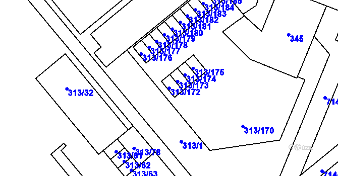 Parcela st. 313/172 v KÚ Vyškov, Katastrální mapa