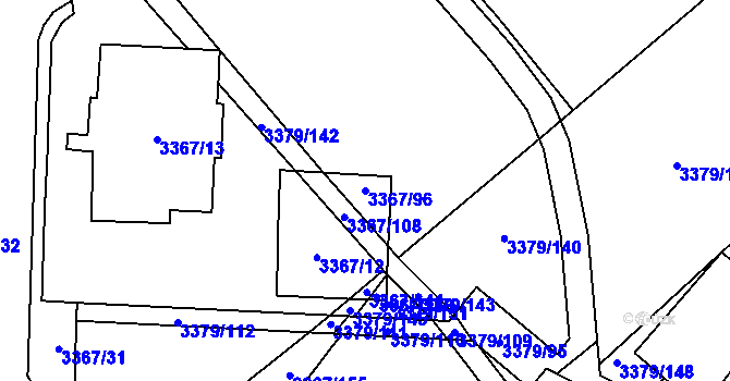 Parcela st. 3367/96 v KÚ Vyškov, Katastrální mapa