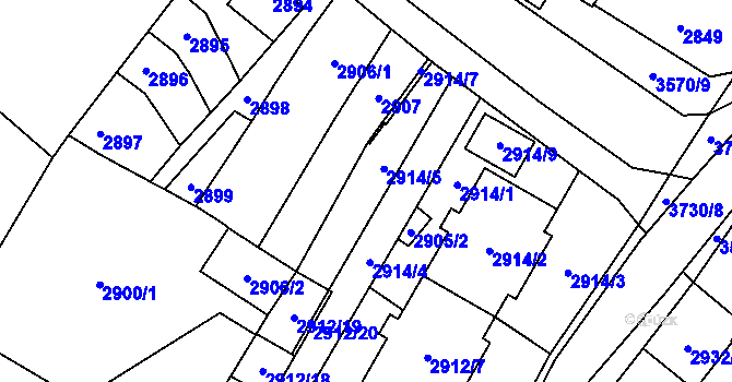 Parcela st. 2905/1 v KÚ Vyškov, Katastrální mapa