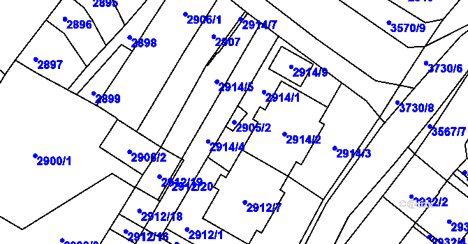 Parcela st. 2905/2 v KÚ Vyškov, Katastrální mapa