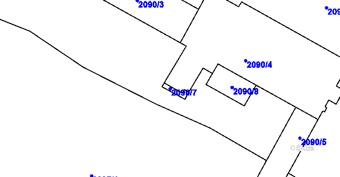 Parcela st. 2090/7 v KÚ Vyškov, Katastrální mapa