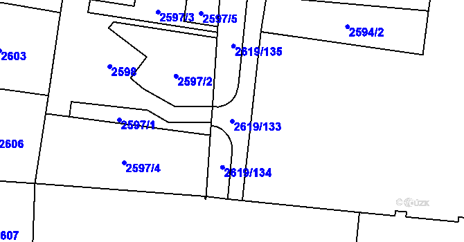 Parcela st. 2619/133 v KÚ Vyškov, Katastrální mapa