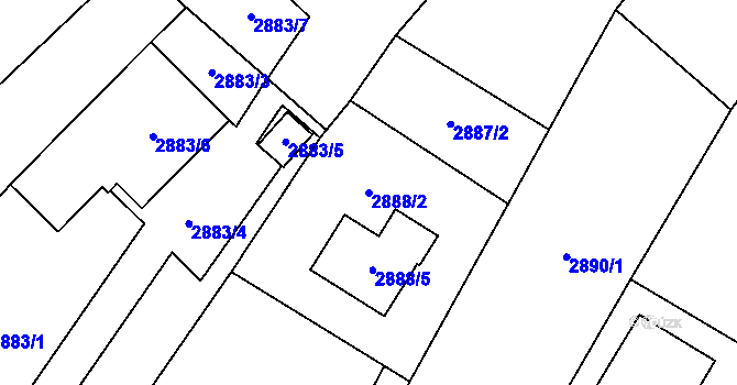 Parcela st. 2888/2 v KÚ Vyškov, Katastrální mapa