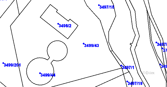 Parcela st. 3499/43 v KÚ Vyškov, Katastrální mapa