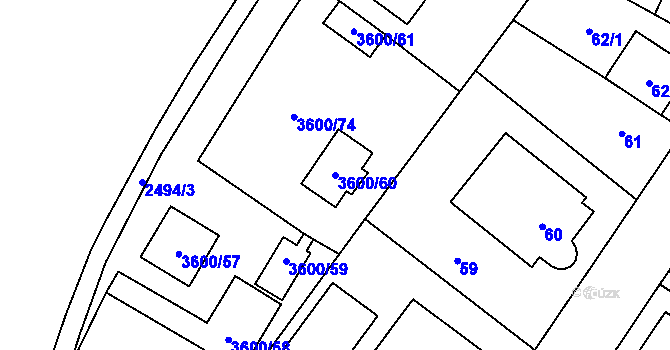 Parcela st. 3600/60 v KÚ Vyškov, Katastrální mapa