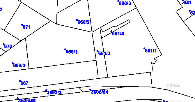 Parcela st. 661/3 v KÚ Vyškov, Katastrální mapa