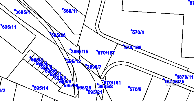 Parcela st. 570/167 v KÚ Vyškov, Katastrální mapa