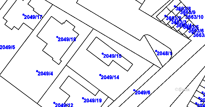 Parcela st. 2049/15 v KÚ Vyškov, Katastrální mapa