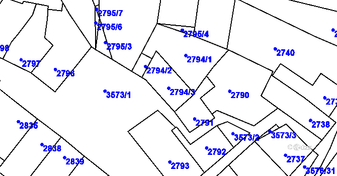 Parcela st. 2794/3 v KÚ Vyškov, Katastrální mapa