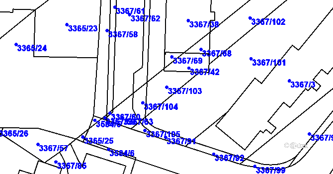 Parcela st. 3367/103 v KÚ Vyškov, Katastrální mapa