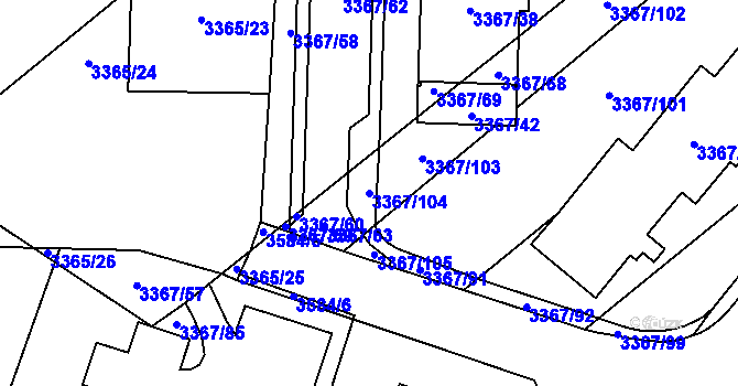 Parcela st. 3367/104 v KÚ Vyškov, Katastrální mapa