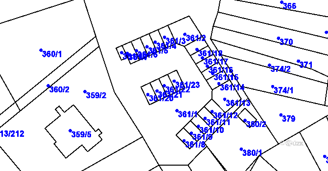 Parcela st. 361/22 v KÚ Vyškov, Katastrální mapa