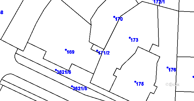 Parcela st. 171/2 v KÚ Vyškov, Katastrální mapa