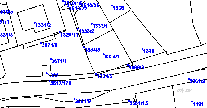 Parcela st. 1334/1 v KÚ Vyškov, Katastrální mapa