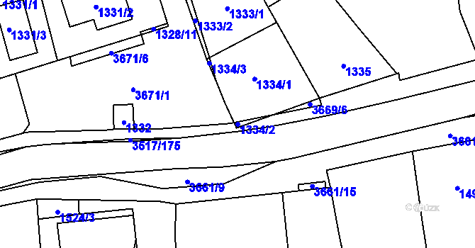 Parcela st. 1334/2 v KÚ Vyškov, Katastrální mapa