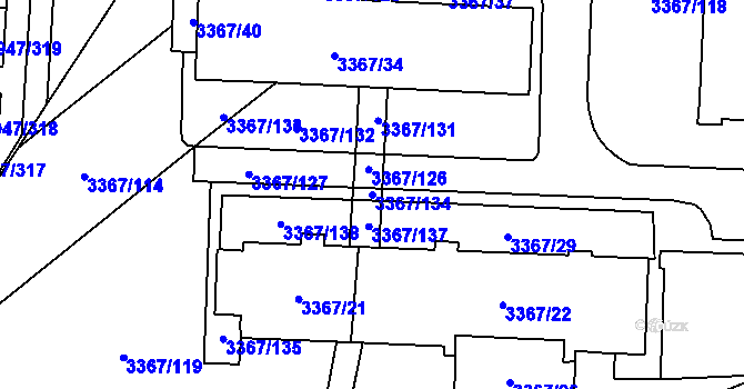 Parcela st. 3367/134 v KÚ Vyškov, Katastrální mapa