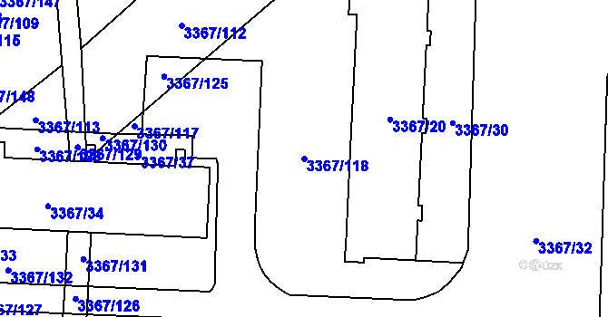 Parcela st. 3367/118 v KÚ Vyškov, Katastrální mapa