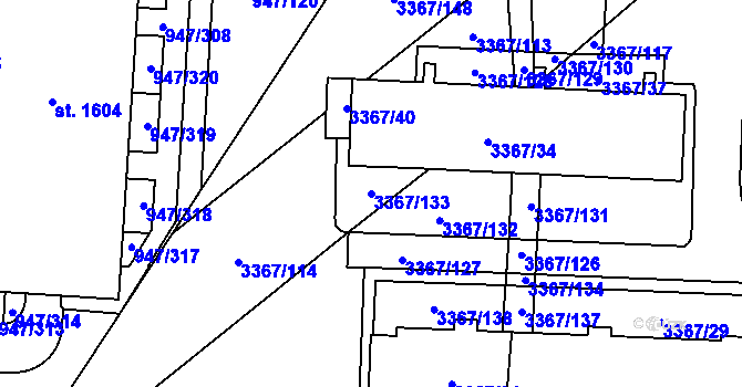 Parcela st. 3367/133 v KÚ Vyškov, Katastrální mapa