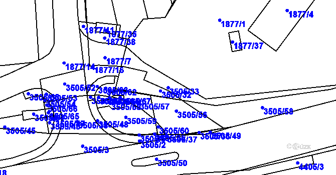 Parcela st. 3505/33 v KÚ Vyškov, Katastrální mapa