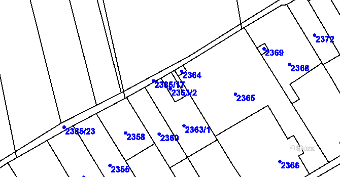 Parcela st. 2363/2 v KÚ Vyškov, Katastrální mapa