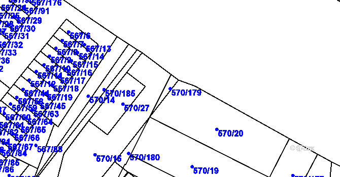Parcela st. 570/179 v KÚ Vyškov, Katastrální mapa