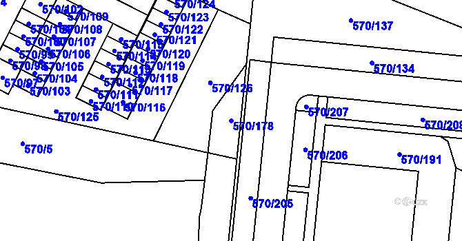 Parcela st. 570/178 v KÚ Vyškov, Katastrální mapa