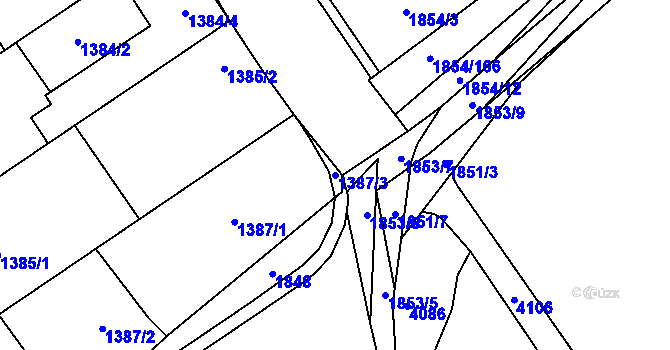 Parcela st. 1387/3 v KÚ Vyškov, Katastrální mapa