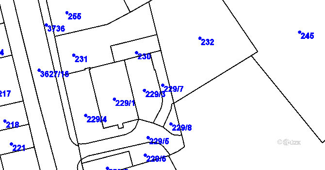 Parcela st. 229/7 v KÚ Vyškov, Katastrální mapa