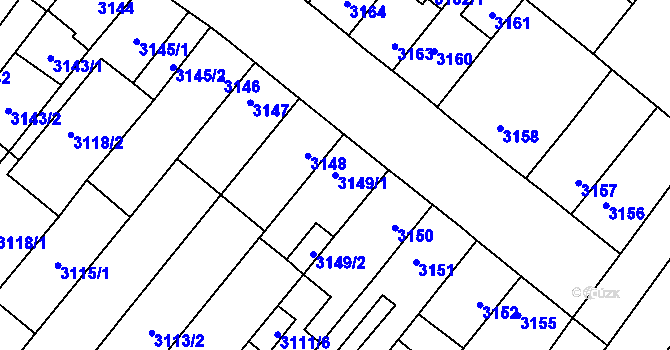 Parcela st. 3149/1 v KÚ Vyškov, Katastrální mapa