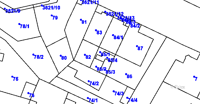 Parcela st. 85/1 v KÚ Vyškov, Katastrální mapa