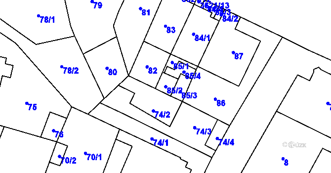 Parcela st. 85/2 v KÚ Vyškov, Katastrální mapa