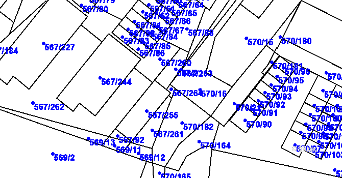 Parcela st. 567/264 v KÚ Vyškov, Katastrální mapa