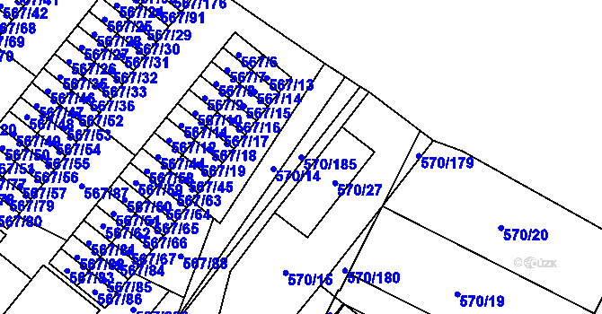 Parcela st. 570/185 v KÚ Vyškov, Katastrální mapa
