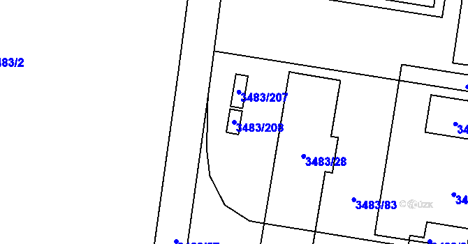 Parcela st. 3483/208 v KÚ Vyškov, Katastrální mapa