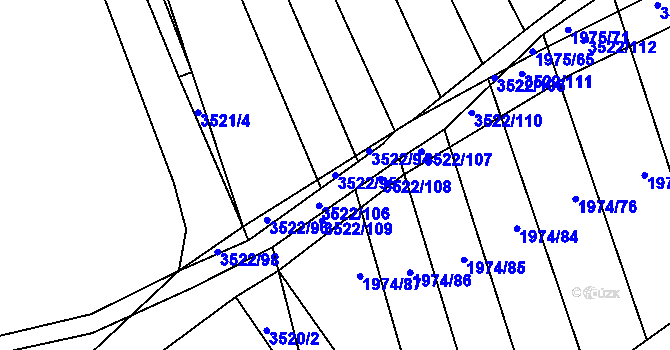 Parcela st. 3522/95 v KÚ Vyškov, Katastrální mapa