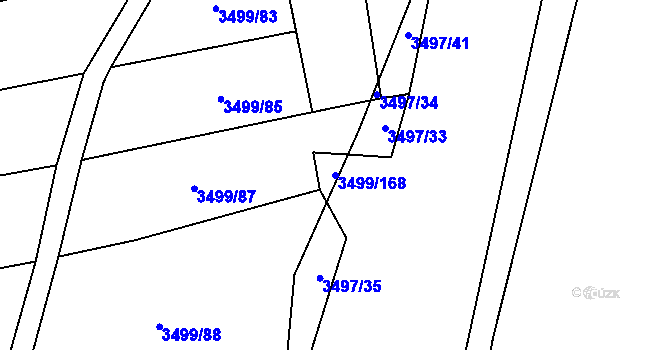 Parcela st. 3499/168 v KÚ Vyškov, Katastrální mapa