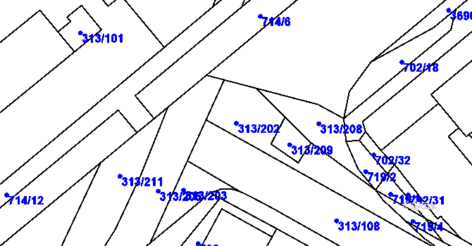 Parcela st. 313/202 v KÚ Vyškov, Katastrální mapa