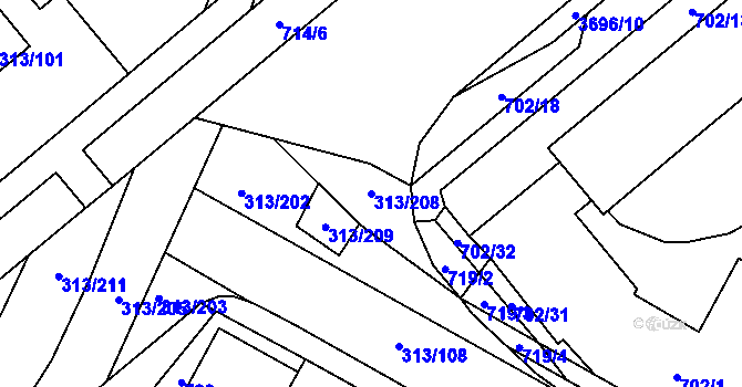 Parcela st. 313/208 v KÚ Vyškov, Katastrální mapa