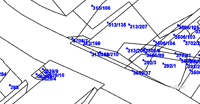 Parcela st. 313/210 v KÚ Vyškov, Katastrální mapa