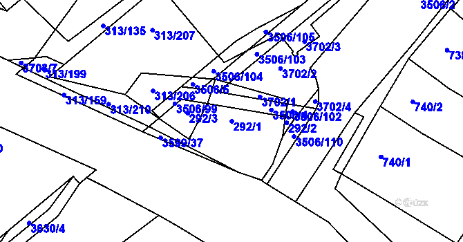 Parcela st. 292/1 v KÚ Vyškov, Katastrální mapa