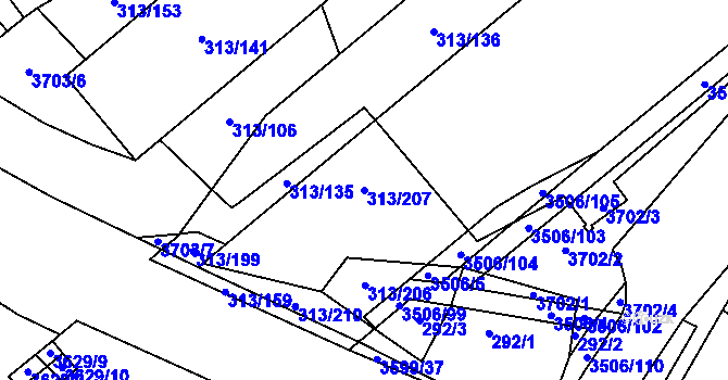 Parcela st. 313/207 v KÚ Vyškov, Katastrální mapa